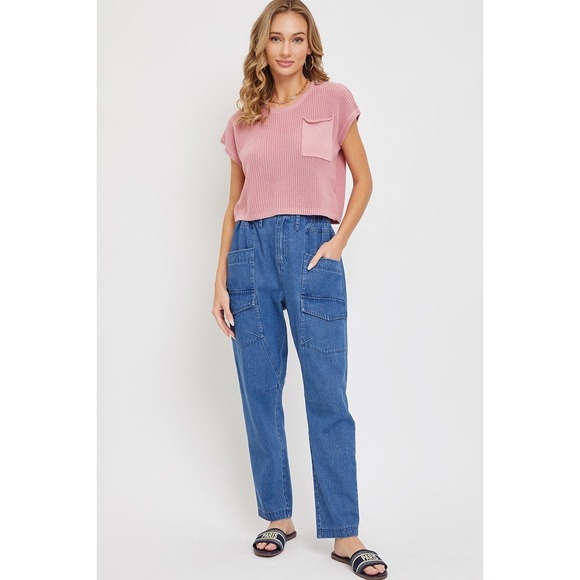 Polagram Denim - Polagram Cargo Jeans‎ Women L Blue New Elastic Waist Utility Tapered Denim